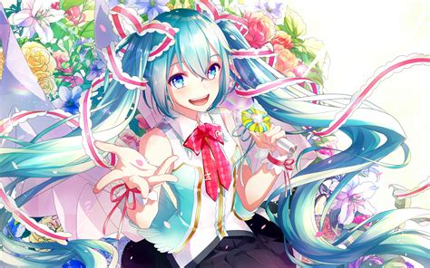 Herunterladen Hintergrundbild Hatsune Miku Konzert Blumen Manga