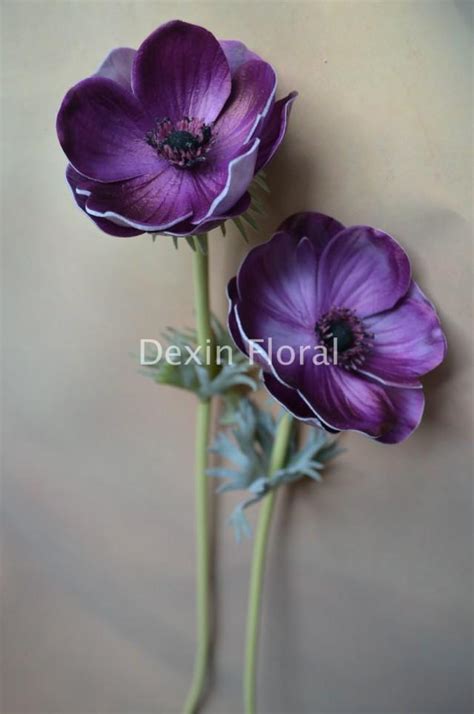 Natural Real Touch Dark Purple Artificial Silk Anemones Single Stem For