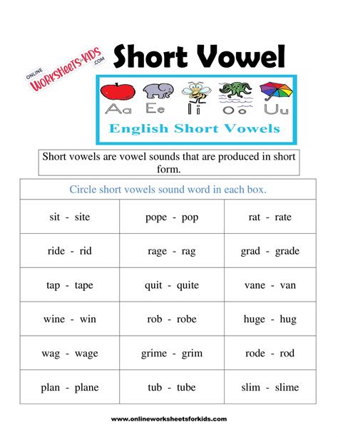 Printable Worksheets For Short Vowel Sounds Free Printable Templates