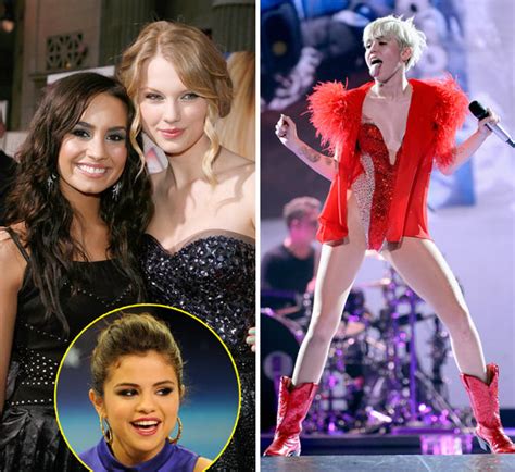 demi lovato and selena gomez and miley cyrus and taylor swift