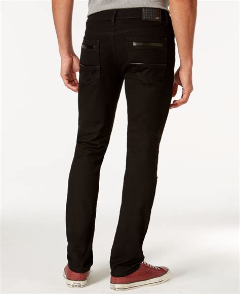Lyst Inc International Concepts Mens Slim Fit Ripped Black Wash Faux Leather Trim Jeans Only