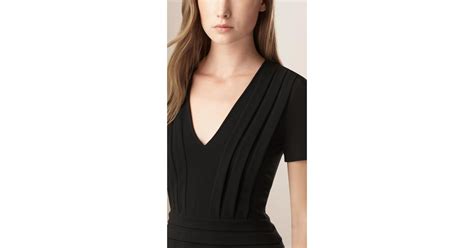 Burberry Pleat Detail Fitted Dress In Black Lyst
