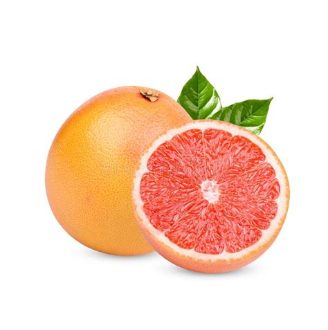 Ripe Grapefruit With Leaves Isolated On White Background Stock Image