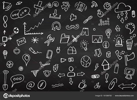 Set Of Icons Chalk Board School Hand Drawing Icon Clipart Stock