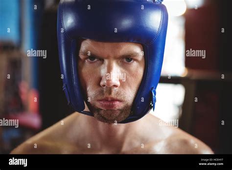 Boxer Wearing Boxing Headgear Stock Photo Alamy
