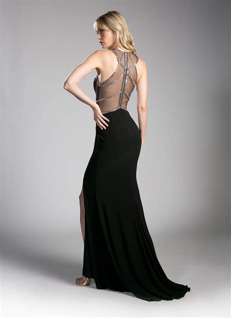 Fitted Long Illusion Dress With Slit By Cinderella Divine Cd0115 Abc Fashion