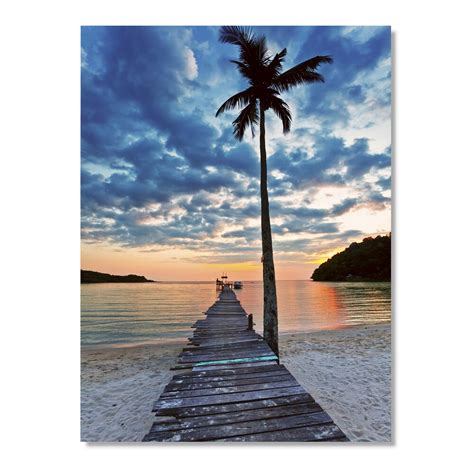 Designart Wooden Pier And Palm Tree Seashore Photo Canvas Art Print