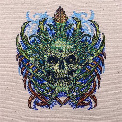 Psychedelic Skull 3 Sizes John Deer Embroidery Design