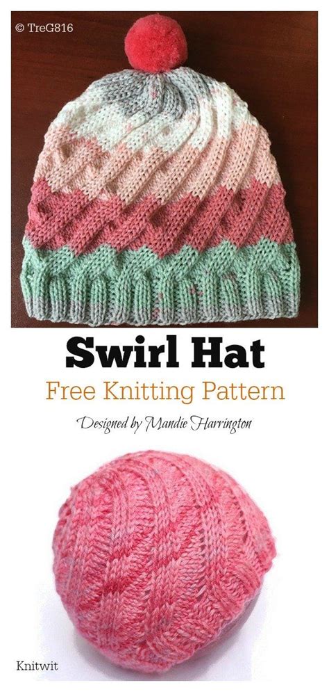 Swirled Ski Cap With Pom Pom Free Knitting Pattern Knitting Patterns