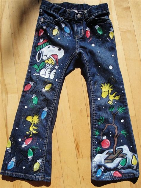 Custom Painted Christmas Snoopy Jeans For Kids 10000 Via Etsy