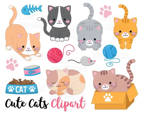 Cats Clipart Cute Kittens And Cats Clip Art Pets Clipart Vector