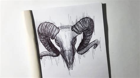 How To Draw A Ram Skull Ballpoint Pen Youtube