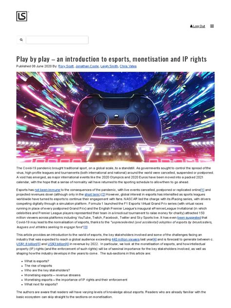 Play By Play An Introduction To Esports Monetisation And Ip Rights