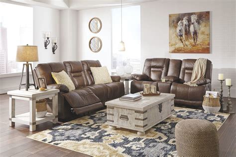 Wurstrow Umber Leather Power Reclining Sofa And Love Seat W Adjustable