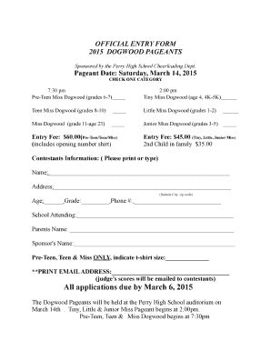 Pageant Application Fill Online Printable Fillable Blank Pdffiller