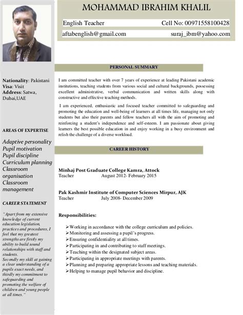 Use a teacher resume template for a resume that stays structurally strong. English Teacher CV