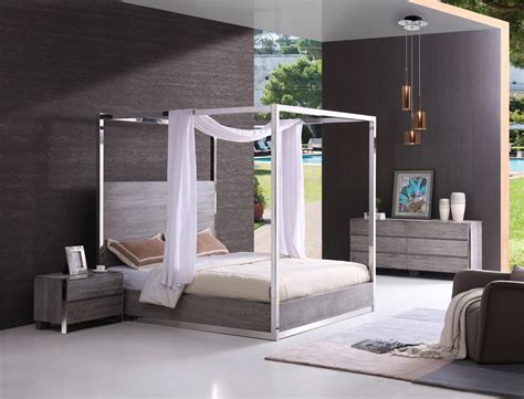 If you like contemporary bedroom furniture sets, you might love these ideas. Modrest Arlene Modern Grey Elm & Stainless Steel Canopy Bed