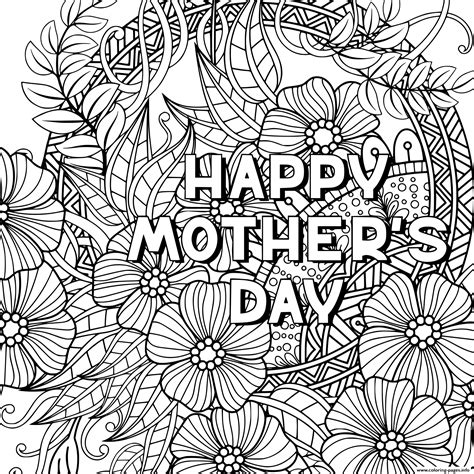 Happy Mothers Day For Adult Zentangle Coloring Page Printable