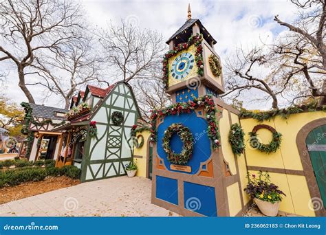 Overcast View Of The Christmas Village In Dallas Arboretum And