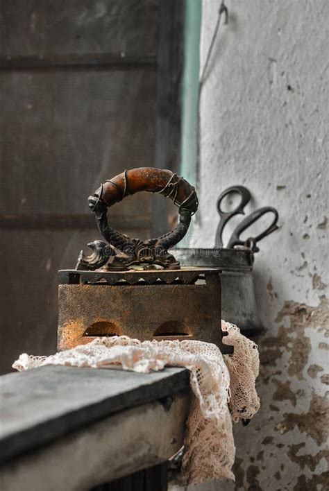 Retro Still Life With Old Rusty Iron And Textile Stock Photo Image Of