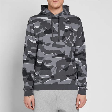 Nike Club Camo Pullover Hoody Grey Anthracite And White End Uk