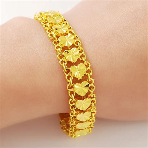 24 K Plated Dubai Gold Bracelets Bangle Love Heart Bracelet Femme Charm