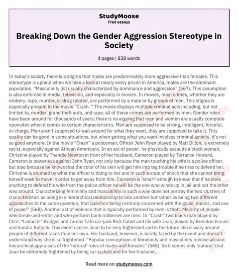 Breaking Down The Gender Aggression Stereotype In Society Free Essay Example