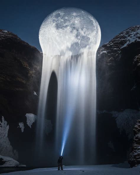 Moon Waterfall On Behance Waterfall Beautiful Moon Surreal Artwork