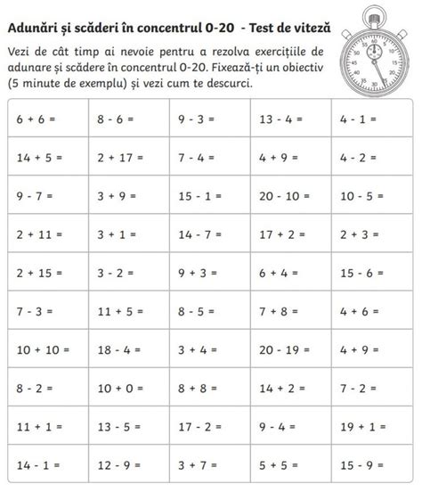 Adunarea și Scăderea 0 20 Online Worksheet For Clasa Pregătitoare You