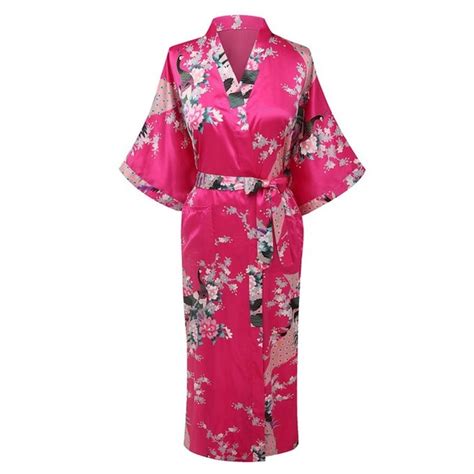 New Arrival Hot Pink Women Rayon Kimono Yukata Gown Bridesmaid Wedding Robe Nightgown Sleepwear