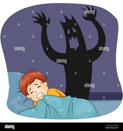 Illustration Of A Little Boy Having A Nightmare While Sleeping Stock