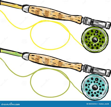 Fly Fishing Rods Vector Sketch Illustration Clip Art Image Stock Vector