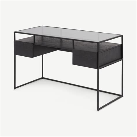 Kilby Desk Black Stain Mango Wood And Smoked Glass Home Office
