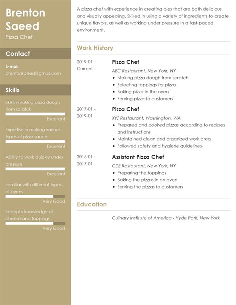 Pizza Chef Resume Examples