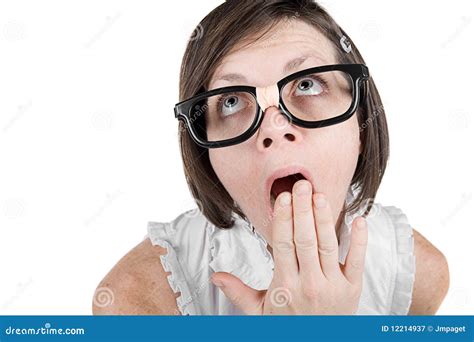 Cute Geeky Girl With Hand Over Mouth Yawning Stock Image Image Of