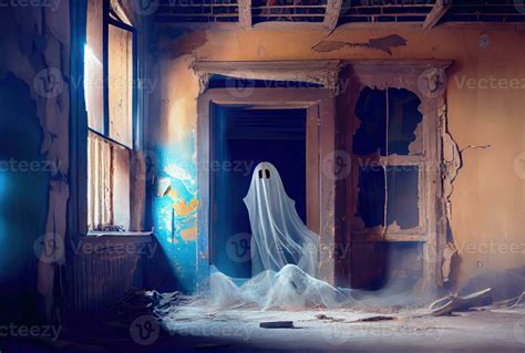 Spooky Fabric Ghost In The Abandoned Haunted House Background