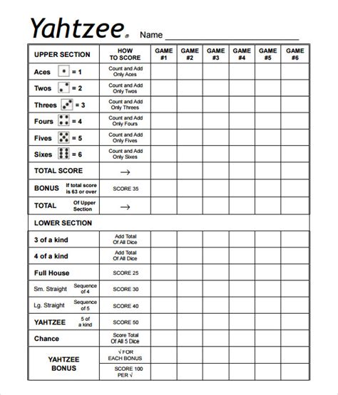 Sample Yahtzee Score Sheet 8 Free Documents In Pdf Xls
