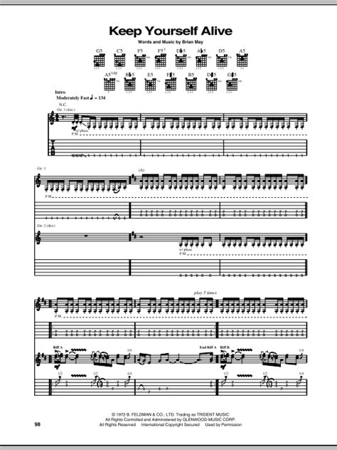 Keep Yourself Alive Sheet Music Queen Guitar Tab