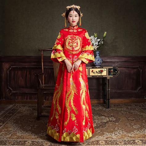 Luxury Ancient Royal Red Chinese Wedding Dress Traditional Bride Embroidery Cheongsam Women