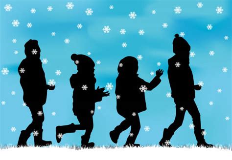 Kids Playing In Snow Silhouettes Illustrations Royalty Free Vector