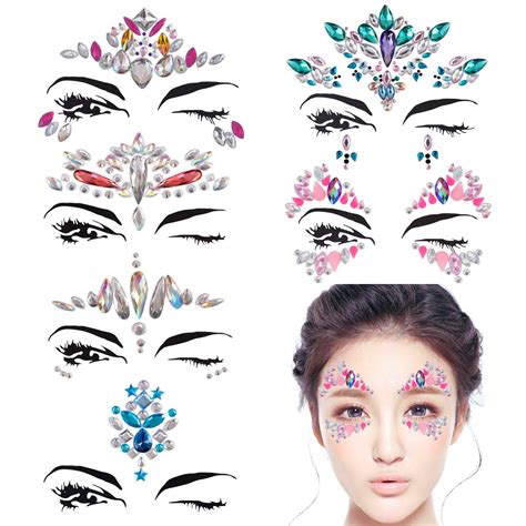 Dalin 6 Sets Mermaid Face Gems Rave Festival Face Jewels