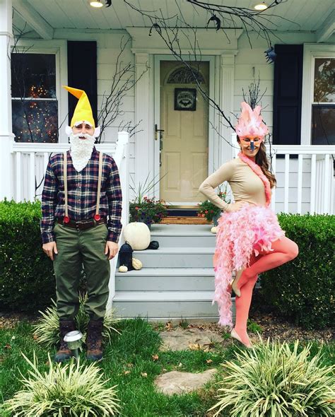Halloween Couples Costume Lawn Ornaments Gnome And Pink Flamingo
