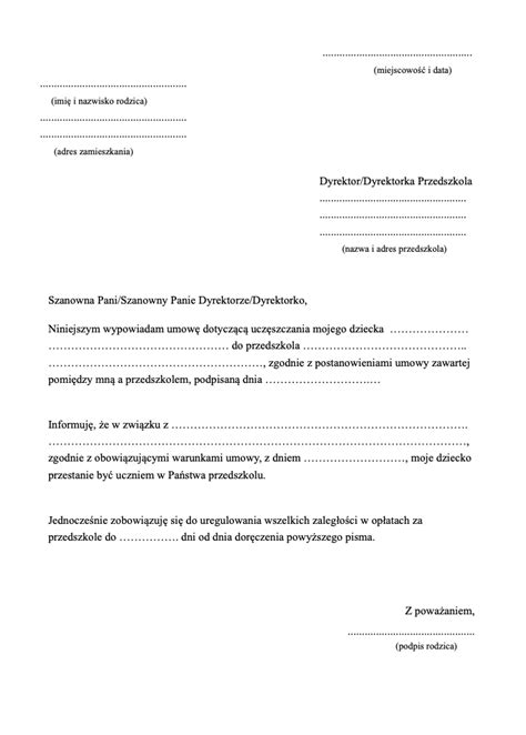 Wypowiedzenie umowy z przedszkolem Wzór PDF Wzory Pisma pl