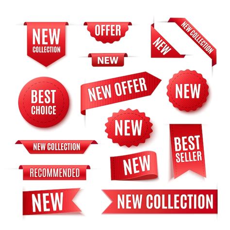 Collection Of Red Promo Badges Or Labels Isolated On White Background