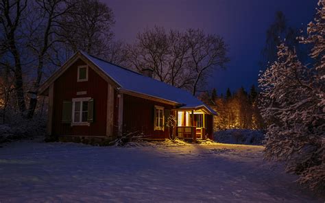Desktop Hintergrundbilder Schweden Winter Schnee Abend 3840x2400