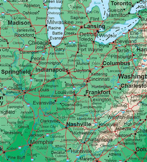 Midwestern States Topo Map