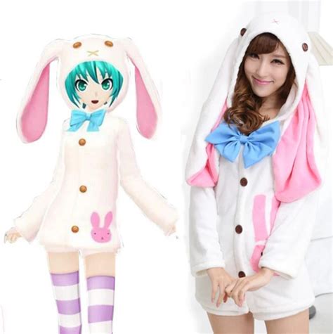 Vocaloids V Miku Hatsune Bunny Rabbit Ear Pajamas Cosplay Costume Cute