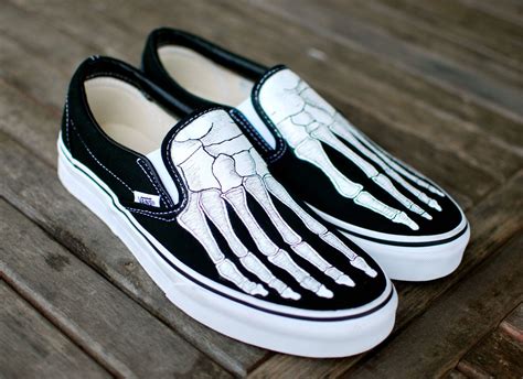 Skeleton Boney Feet Custom Vans Slip On Shoes Etsy Vans Slip On Shoes Custom Vans Shoes