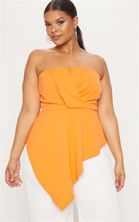 Plus Hot Orange Origami Bandeau Top Dresses Prettylittlething