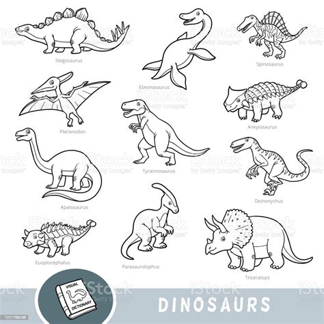 Ilustración De Conjunto En Blanco Y Negro De Dinosaurios Colección De